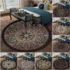 Retro Black And Gold Flowers Round Carpet Lotus Chair Floor Mat Soft Carpets For Living Room Anti-slip Rug Bedroom Decor Carpet