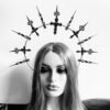 Retro Gothic Halo Crown, Virgin Mary Aura Headwear, Handmade Hair Stitch, Dark Cross, Fancy Headband