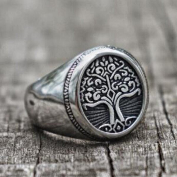 Retro Nordic Style High Quality Metal Tree of Life Signet Ring Classic Punk Men Amulet Jewelry