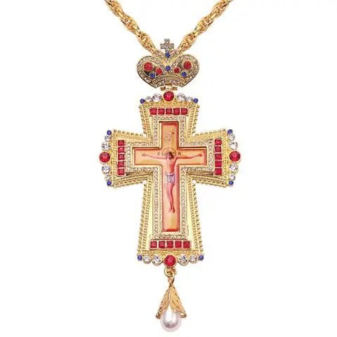 Roman Christian Jesus Cross Necklace Religious God Hangtag Diamond Crown Metal Jewelry Church Utensils Orthodox Gift Catholic