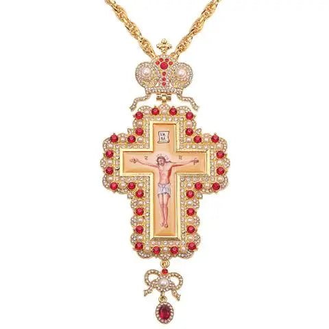 Roman Christian Jesus Cross Necklace Religious God Hangtag Diamond Crown Metal Jewelry Church Utensils Orthodox Gift Catholic