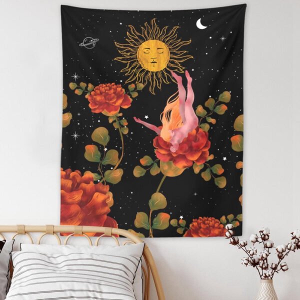 Rose Floral Girls Tapestry Wall Hanging Ancient Wall Tapestry Hippie Moon Night Tapestry Wall Carpets Psychedelic Tapestry
