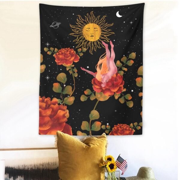 Rose Floral Girls Tapestry Wall Hanging Ancient Wall Tapestry Hippie Moon Night Tapestry Wall Carpets Psychedelic Tapestry