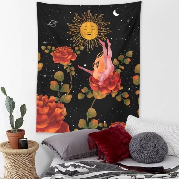 Rose Floral Girls Tapestry Wall Hanging Ancient Wall Tapestry Hippie Moon Night Tapestry Wall Carpets Psychedelic Tapestry