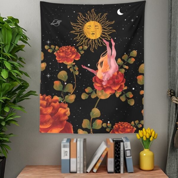 Rose Floral Girls Tapestry Wall Hanging Ancient Wall Tapestry Hippie Moon Night Tapestry Wall Carpets Psychedelic Tapestry