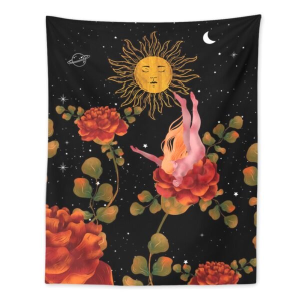 Rose Floral Girls Tapestry Wall Hanging Ancient Wall Tapestry Hippie Moon Night Tapestry Wall Carpets Psychedelic Tapestry