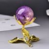Rose Flower Crystal Glass Ball Metal Base Magic Sphere Display Stand Holder Photography Props Living Room Ornament