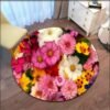 Rose Flower Printed Soft Fabric Round Floor Mat Carpet Room Area Bedroom Rug