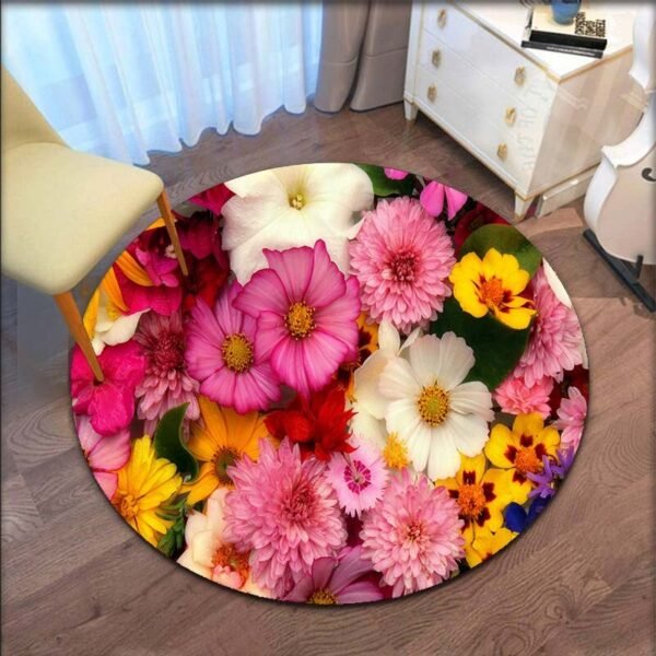 Rose Flower Printed Soft Fabric Round Floor Mat Carpet Room Area Bedroom Rug