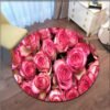 Rose Flower Printed Soft Fabric Round Floor Mat Carpet Room Area Bedroom Rug