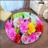 Rose Flower Printed Soft Fabric Round Floor Mat Carpet Room Area Bedroom Rug
