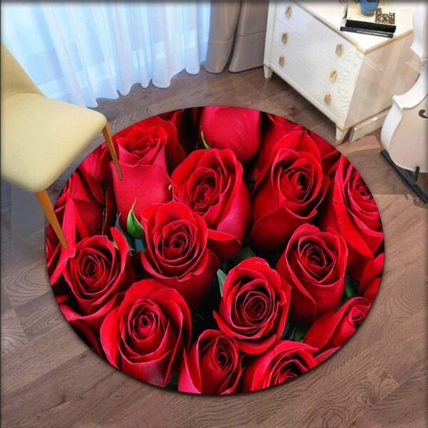 Rose Flower Printed Soft Fabric Round Floor Mat Carpet Room Area Bedroom Rug