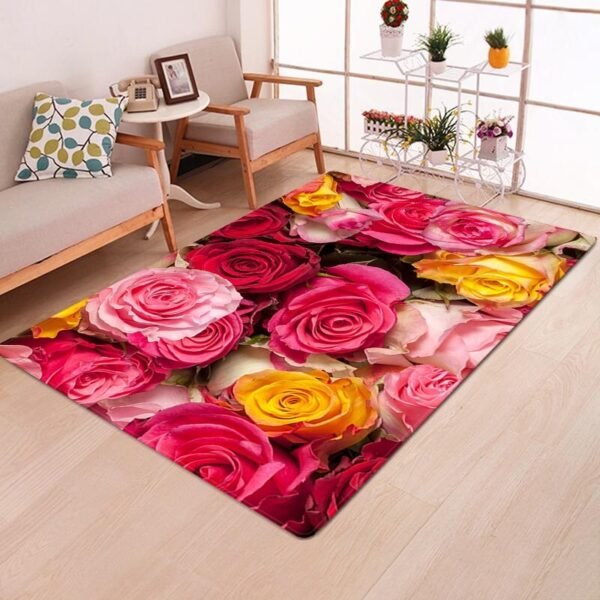 Rose Flower Rug Multicolor Pink Red Wedding Carpet Antislip Living Room Carpet Large Girls Room Mat Home