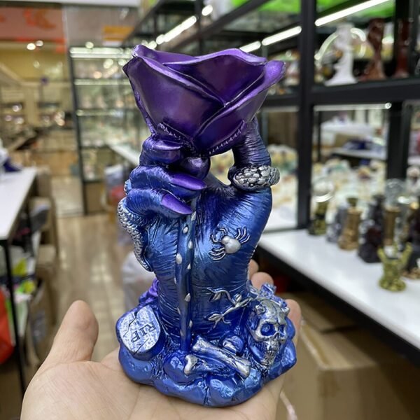 Rose Hand Statue Display With Skull Spider Art Craft Resin Ornament Desktop Sculpture Crystal Ball Base Holder for 4-8cm Sphere