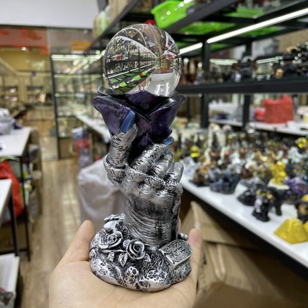 Rose Hand Statue Display With Skull Spider Art Craft Resin Ornament Desktop Sculpture Crystal Ball Base Holder for 4-8cm Sphere