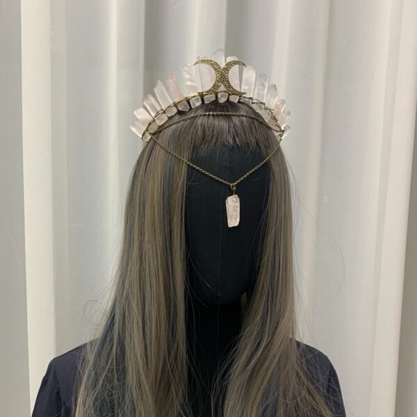 Rose gold crystal crown raw crystal pink crystal hair band bridal party headdress jewelry