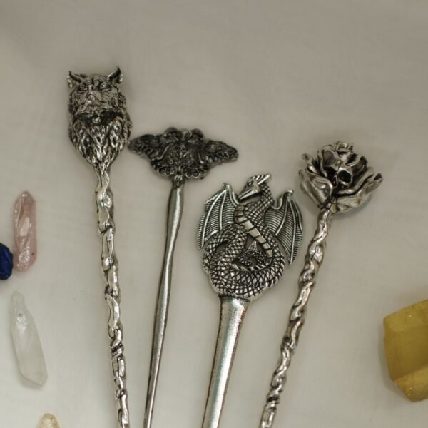 Rose skull hairpin Three-dimensional hair stick witch accessories very cool  staff Wicca unique gift weight 85g