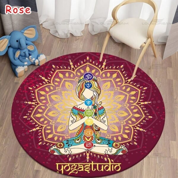 Round Meditation Chakra Pattern Carpet Yoga Practice Area Rug Indoor Home Decoration Floor Mat - Rug