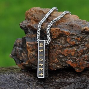 Runes Bar Dual Color Stainless Steel Pendant Necklace Good Quality Viking Jewelry