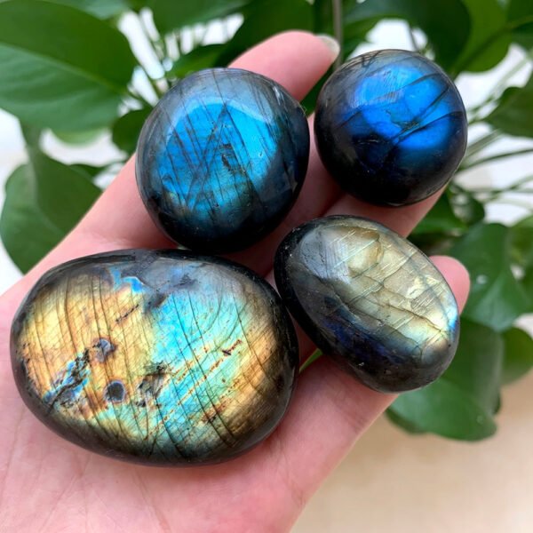 Magicun Stone~1pcs Natural Colorful labrador feldspar Crystal Original Moonstone Elongated stone Ornament blue&yellow Moonstone