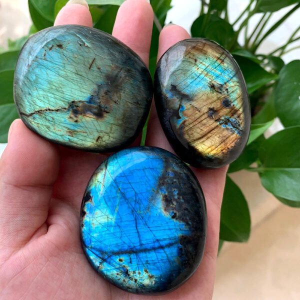 Magicun Stone~1pcs Natural Colorful labrador feldspar Crystal Original Moonstone Elongated stone Ornament blue&yellow Moonstone