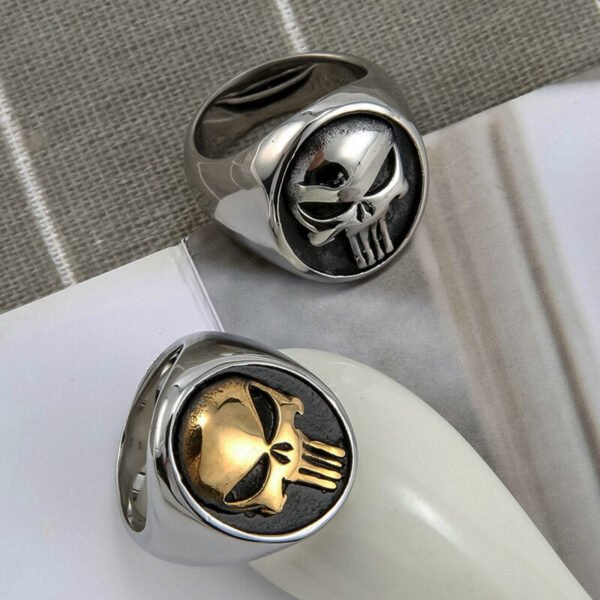 Mens Gold/Silver Color Stainless Steel Punisher Skull Rings