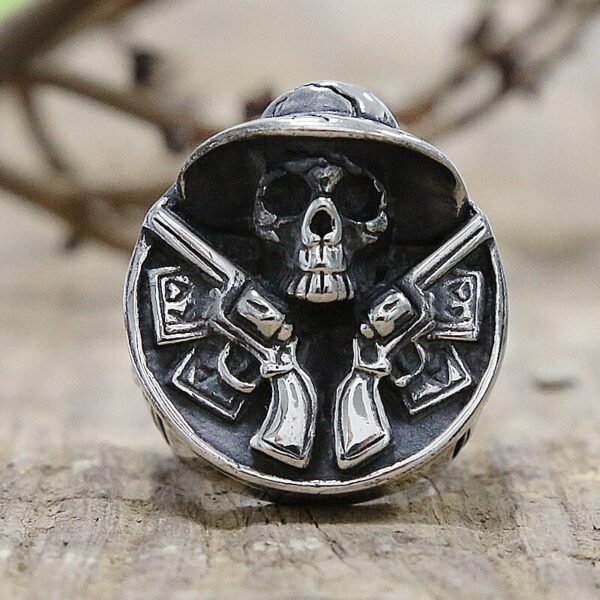 Vintage Cowboy Double Gun Skull Ring