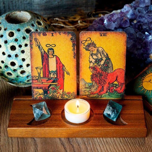 Wood Triple Moon Stand Wooden Tarot Card Candle Display Holder Altar Supplies