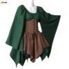 Halloween Cosplay Palace Victoria Medieval Vintage Fairy Elf Costume For Women Princess Bandage Christmas Ptachwork Party Dress