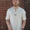 Medieval Viking Pirate Linen Top Shirt Costume Renaissance Mens Nordic Retro T-shirt Beard Cosplay Tee Lace-Up For Adult Belted