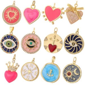 Heart Greek Eye Gold Color Pendant Charms for Diy Earrings  Evil Blue Eye Charms