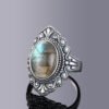 Vintage Oval Natural Labradorite Rings For Women Silver Ring Jewelry Finger Ring Gemstone Rings