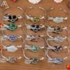 Wire Wrapped Gemstone Stars Beads Silver Copper Wristband Bangle