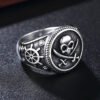Gothic Ring Pirate Signet Double Knife Skull Ring