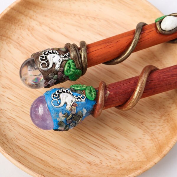 Handmade Natural Healing Crystal Magic Wand Amethyst Clear Quartz