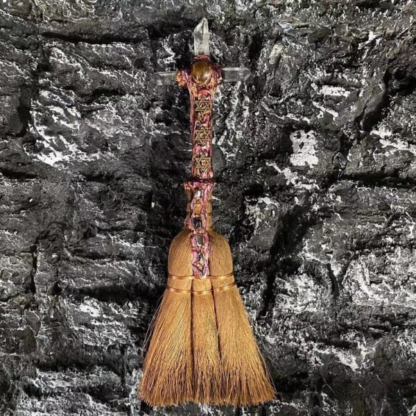 Wicca Broom Crystal Witch Broom Vintage Broom Wizard Diviner Priest Sacrificial Ceremony Expulsion Props Halloween Home Decor