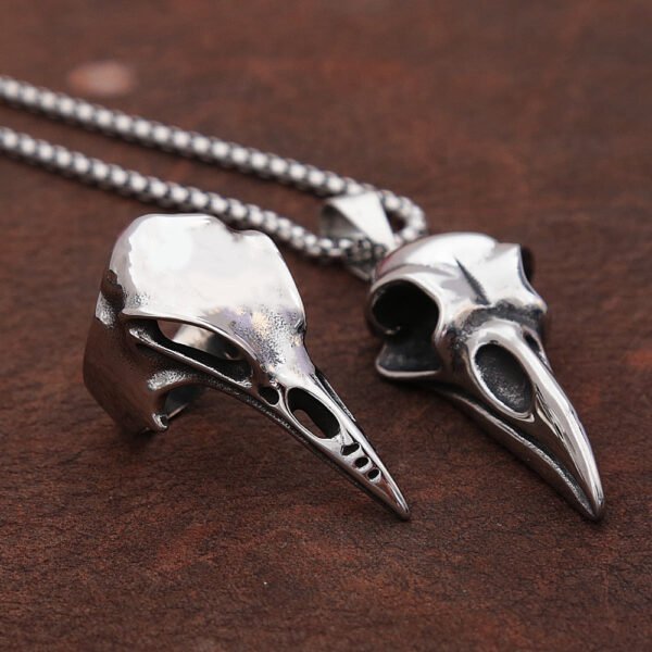 Nordic Mythology Odin Stainless Steel Skull Raven Ring