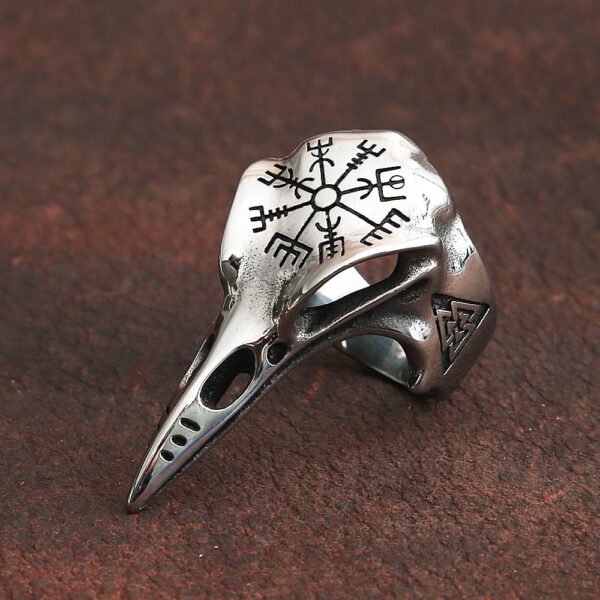 Nordic Mythology Odin Stainless Steel Skull Raven Ring