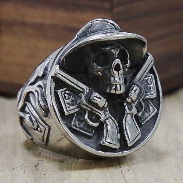 Vintage Cowboy Double Gun Skull Ring