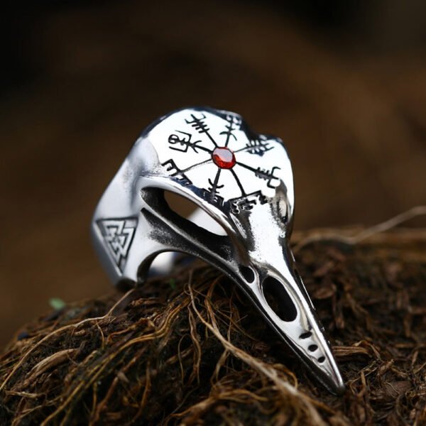 Nordic Mythology Odin Stainless Steel Skull Raven Ring