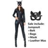 Halloween Costume For Women Cat Suits Sexy Jumpsuit with Whip And Cat Mask Leather Cosplay Uniform Nightclub Party Bodysuit