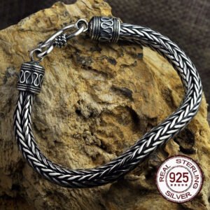 S925 Metal Making Antique Sterling Silver Vikings Bracelet As Men Gift With Wood Box - Bracelets