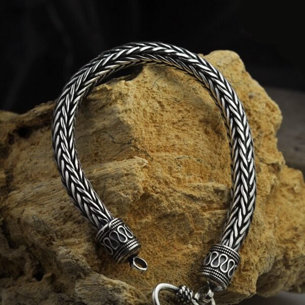 S925 Metal Making Antique Sterling Silver Vikings Bracelet As Men Gift With Wood Box - Bracelets