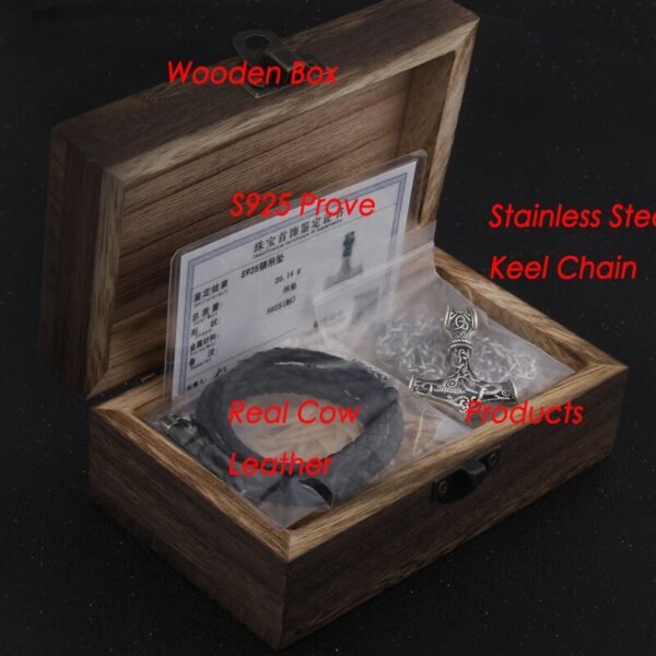 S925 Sterling Silver Norse Dragon Viking Axe Pendant Necklace With Cow Leather Necklace And Keel And Wood Box As Gift - Necklaces