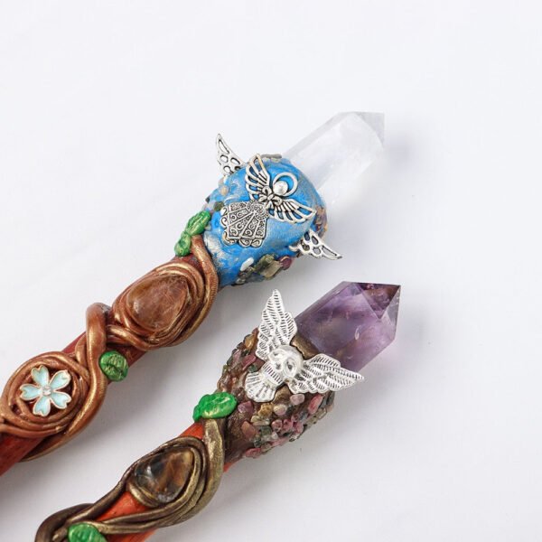 Handmade Natural Healing Crystal Magic Wand Amethyst Clear Quartz