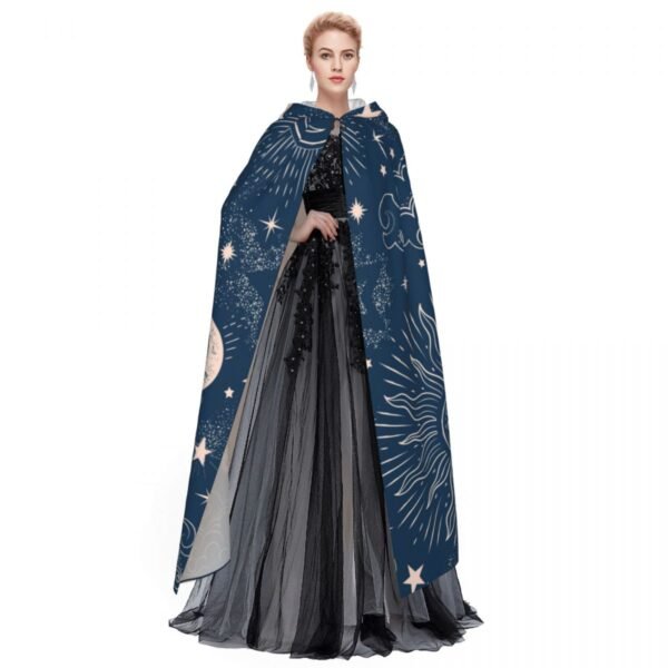 Adult Cloak Cape Hooded Space Galaxy Constellation Zodiac Star Medieval Costume Witch Wicca Vampire Elf Purim Carnival Party