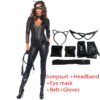Halloween Costume For Women Cat Suits Sexy Jumpsuit with Whip And Cat Mask Leather Cosplay Uniform Nightclub Party Bodysuit
