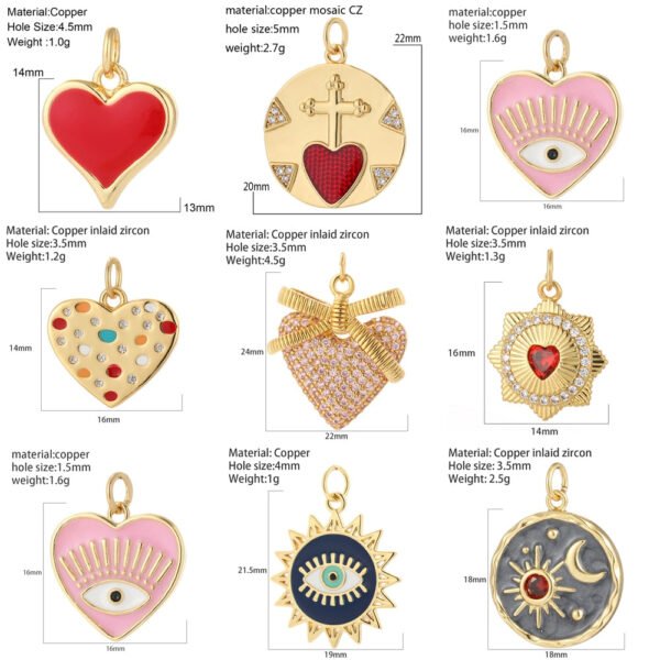 Heart Greek Eye Gold Color Pendant Charms for Diy Earrings  Evil Blue Eye Charms