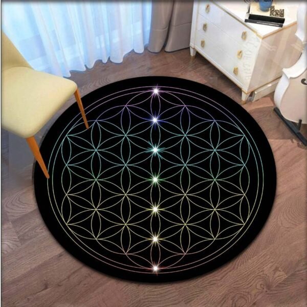 Sacred Geometry Flower Print Round Carpet for Living Room Floor Mat Anti Slip Computer Chair Mat Bedroom Rug Home Decor