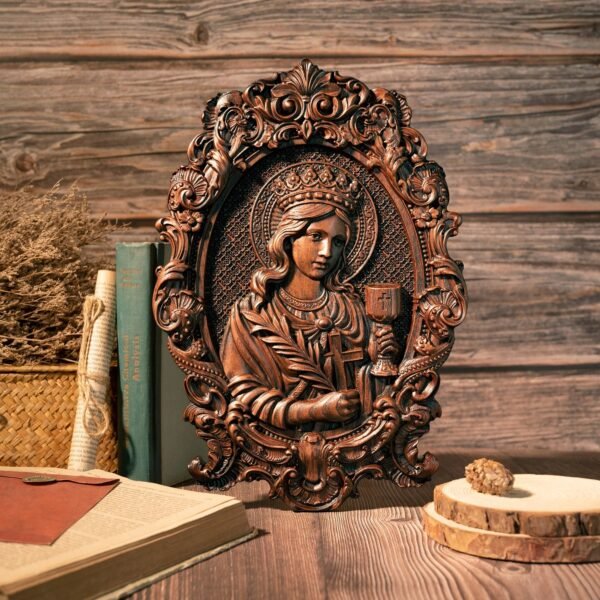 Saint Barbara Artillery Wood Carving Patron Saint Religious Mural Home Interior Wall Decor Relief Wooden Gift